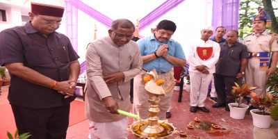 Governor lighting the ceremonial lamp during the pre diwali celebration at Raj Bhavan 