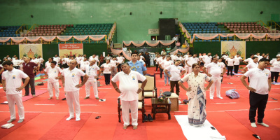 Governor Gulab Chand Kataria along with the Finance Minister of the State attends International Day of Yoga in Guwahati