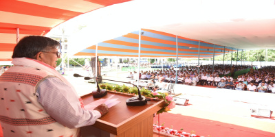 Governor addressing students and teachers at Madhabdev University