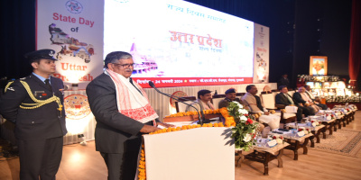 Governor of Assam delivering his speech during the celebration of State Day of Uttar Pradesh