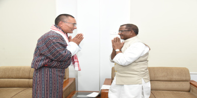 Governor Lakshman Prasad Acharya with the Prime Minister of Bhutan Daso Tshering Tobgay